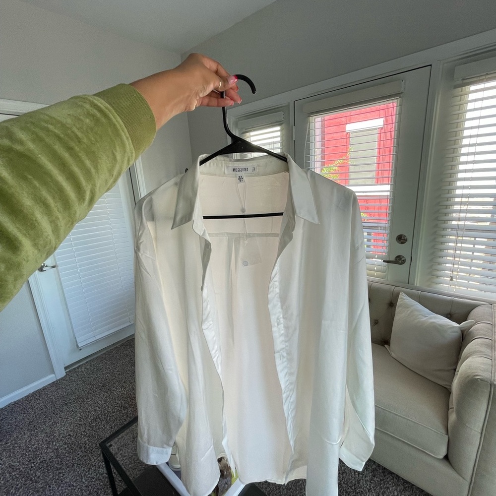 White Extreme Oversized Satin Shirt